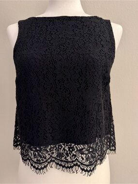 NWT GAP Black Floral Lace Sleeveless Scallop Hem Blouse Size XS